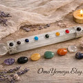 Selenite Wand with 7 Chakra Stones – 6.25” Energy Cleansing Wand