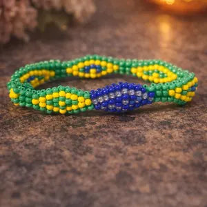 IDE- Handmade Green, Yellow & Blue Beaded Bracelet – Spiritual Inspired Jewelry | Yemeya/Orula