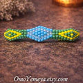 IDE-Handmade Green, Yellow & Blue Beaded Hair Barrette – Spiritual Inspired Accessory | Yemeya/Orula